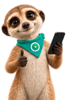 Maskot OAZEE s telefónom v ruke a palcom hore