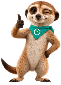 Maskot OAZEE s palcom hore a spokojným výrazom